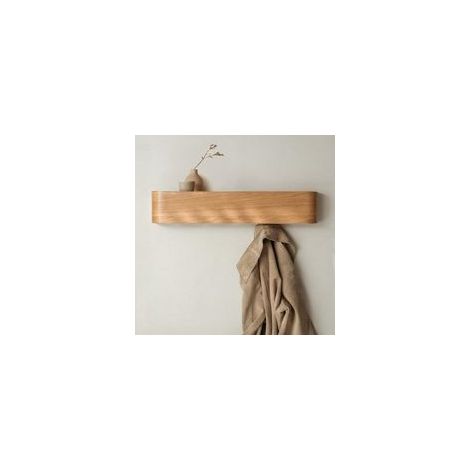 Étagère murale avec crochets dissimulés, bois, couleur naturelle (1/5)
