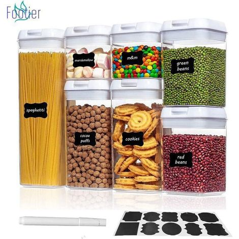 7 Pièces Transparent Boîte Alimentaire Hermétique de Rangement Conservation à Céréales Fruits Secs (1/4)