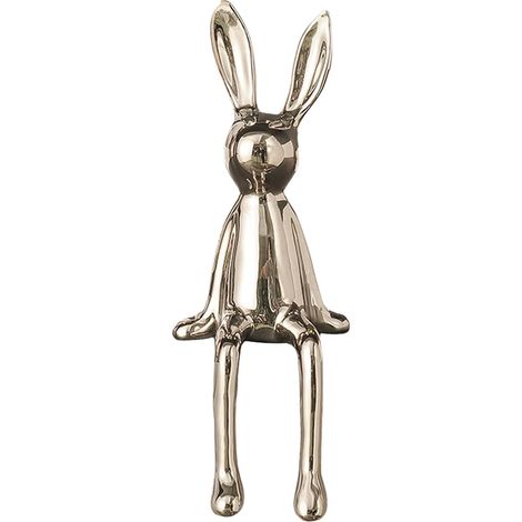 Lapin En Céramique - Statue Assise 21 X 10 X 8 Cm - Décoration Intérieure Bureau Bibliothèque Cheminée - Argenté - Unité (1/5)