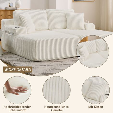 Canapé convertible 2 places, fauteuil relax inclinable en velours côtelé, rangement latéral pour revues, support boisson, coussins inclus, parfait pour séjour, salle de jeux, bureau, chambre d’amis, a (1/5)