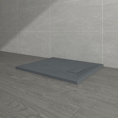 NRG 1000 x 700mm Anthracite SMC Rectangle Slate Effect Bathroom Shower Enclosure Tray (1/5)