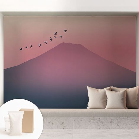 Papier peint intissé décoratif pour salon chambre et cuisine Facile à poser avec colle Coucher de soleil en montagne 208x146 cm (1/5)