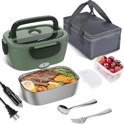 Electric Stainless Steel Lunch Box 1.5 L – 80 W, 12/24 V & 110/220 V, Heating for Car, Truck, and Office (1/5)