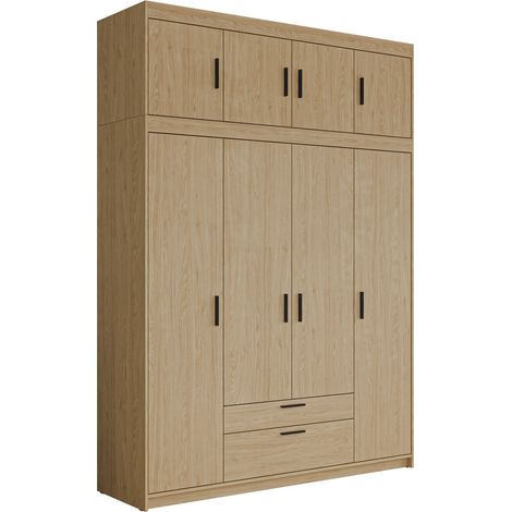 Armoire Novduni 106, Chêne, 246x177x53cm, Portes d'armoire: Avec des charnières, Nombre d'étagères: 8 (1/4)