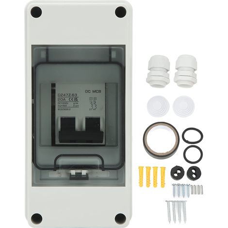 Miniatur-Gleichstrom-Leistungsschalter, 2-polig, 1000 V, 20 A, mit Trennschalter und wasserdichter Abdeckung für Photovoltaikanlagen, Wohnmobile und netzunabhängige Solaranlagen