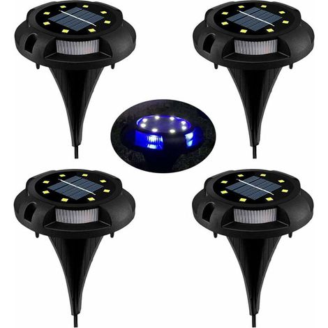 Lampe de pelouse solaire à LED, 8 LED Lot de 4 projecteurs solaires de jardin étanche IP65 Lampe de pelouse décorative pour allée jardin patio cour pelouse blanc (blanc naturel + bleu) (1/5)