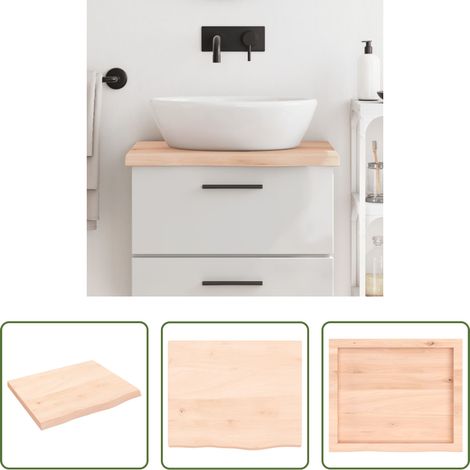 Bois de chêne massif - Comptoir de salle de bain 60x50x(2-4) cm bois massif non traité (1/5)