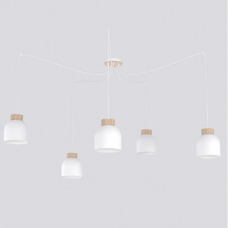 Lampada a sospensione KRU in acciaio bianco opaco e legno