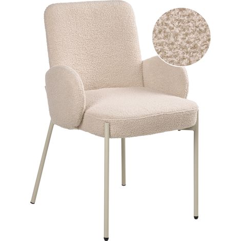 Silla de comedor tapizada de bouclé diseño retro base de patas de hierro beige claro Magee