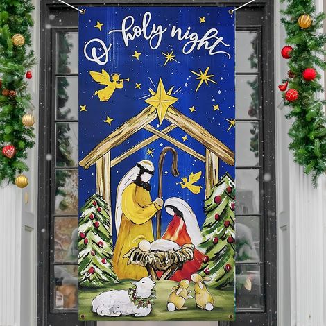 Décorations de Noël 2026 - Drapeaux, nœuds, décorations de Noël, rideaux de porte - 90 x 190 cm (taille élastique) - QL-27