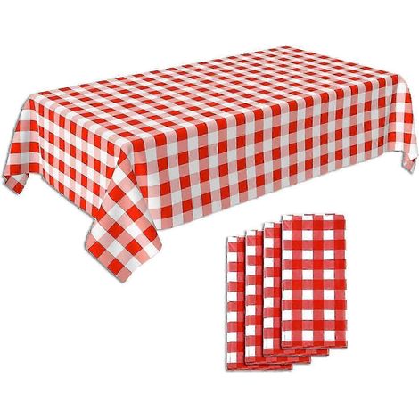 Lot de 4 nappes de pique-nique à carreaux rouges et blancs, en plastique jetables, de la marque Crystal Lemo. (1/5)