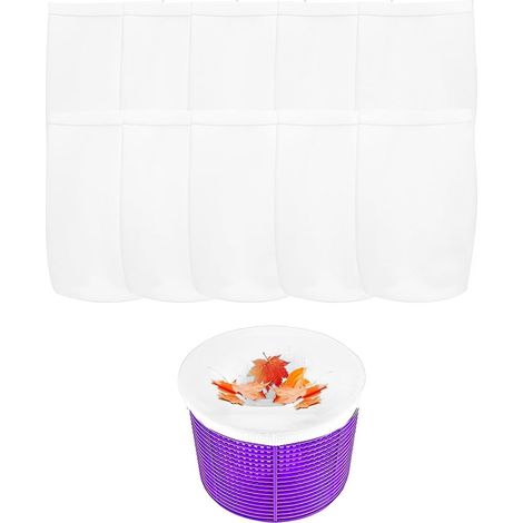 Chaussettes Filtre Skimmer Piscine, Lot de 10 Blanches Réutilisables, Nylon Élastique pour Filtration Efficace des Débris, Feuilles (1/5)