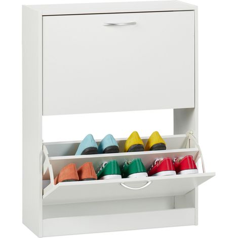 Relaxdays shoe cabinet, HxWxD: 80 x 60 x 24 cm, for 12 pairs, 2 flaps, narrow shoe tipper, hallway shoe chest of drawers, white (1/5)