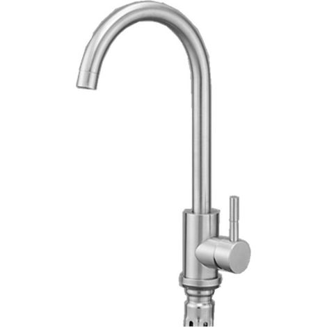 Robinet eau froide uniquement, mitigeur inox SUS304 pour évier cuisine, finition nickel brossé, bec haut à levier unique pour camping-car. (1/5)