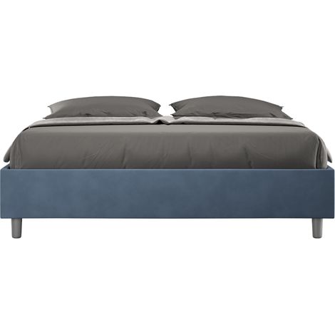 Letto matrimoniale e rete 160x190 in microfibra blu Azelia (1/4)