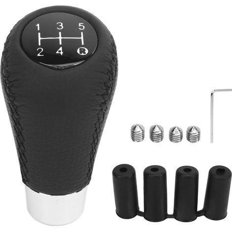 5 Vitesses Pommeau de Levier de Vitesse en Cuir Véritable Universel pour Voitures Manuelles Ligne Noire (1/5)