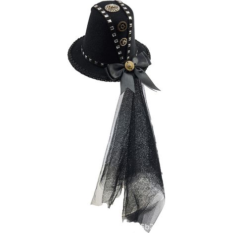 Punk riveted gear top hat, Gothic Lolita bow mesh hat, stage performance hair clip (1/5)