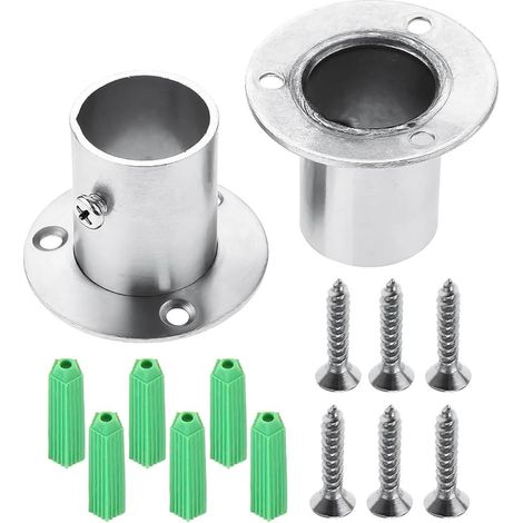 Stainless Steel Brackets with Flange for Wardrobe Rail Diameter 25 mm Round Platinum Base for Fixing Curtain Rod (Shower) (1/5)