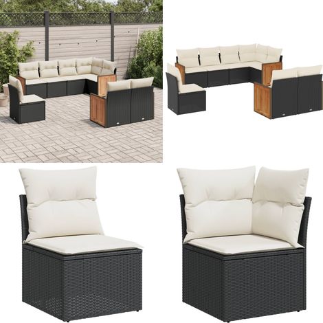 8-tlg. Garten-Sofagarnitur mit Kissen Schwarz Poly Rattan - Gartensorganisation - Gartenmöbelset - Lounge Möbel - Rattan Gartenmöbel - Esszimmergarnitur Außen - Home & Living (1/5)