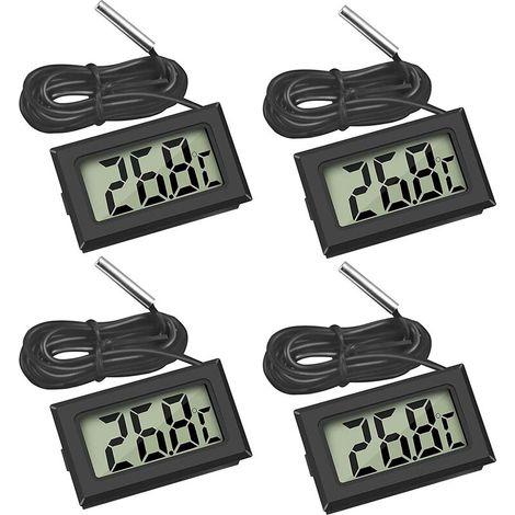 VURAHOME - Mini Digital LCD Thermomètre Température avec Sonde de Température Capteur Testeur pour Réfrigérateur Congélateurs Aquarium (4X Noir) (1/5)