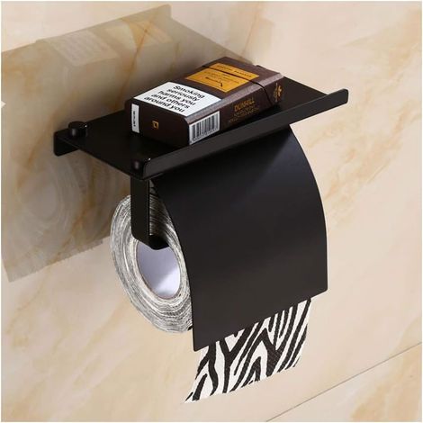 Porte-Papier Toilette Mural avec Etagère de Téléphone Acier Inoxydable Porte Rouleau Papier Toilette avec Plateforme,Noir (1/5)