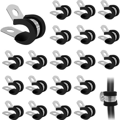 20 Pièces Colliers de Serrage en Acier Inoxydable 304, 10mm, Clips R avec Insert en Caoutchouc, Colliers pour Câbles et Faisceaux (10 mm) (1/5)