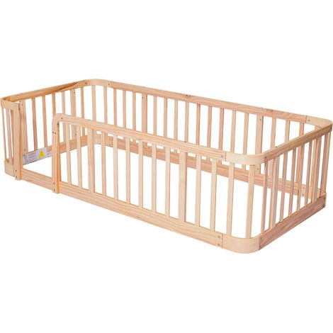 CAIziParc bébé bois naturel 90x200 cm modulaire, barrière sécurité multiusage (1/5)