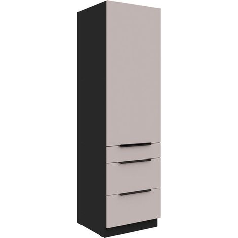 Küchen Hochschrank 60 cm ARONA Kaschmir beige + Schwarz matt Küchenzeile Küchenblock Küche (1/5)