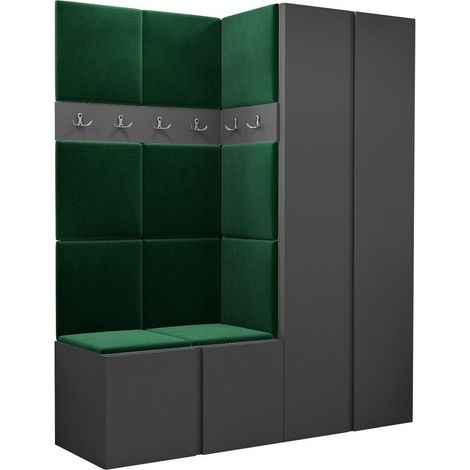 Meuble d'entrée Pinis III, Graphite, 186x158x46cm, Tissu, Stratifié, À poser, Murale