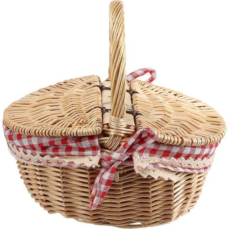 Panier de pique-nique en osier style champêtre avec couvercle --- (1/5)