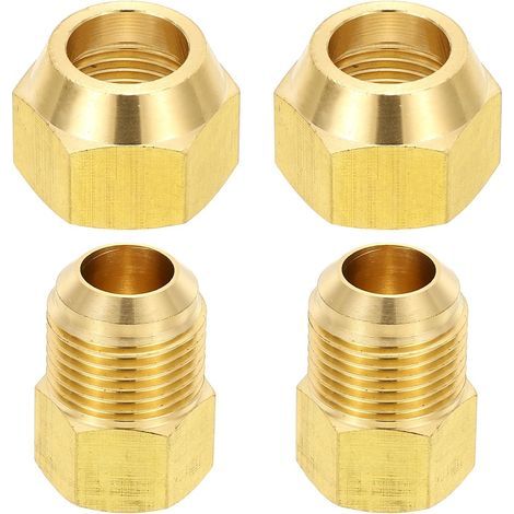 2pcs Raccords de Tube en Laiton, Femelle 1/2" x Mâle 5/8", Apdateur d'Accouplement à 45 Degrés avec Écrou Bride, Raccord Tuyau HVAC Climatisation Plomberie Gaz - 3/8" Flare Female 5/8" Male (1/5)