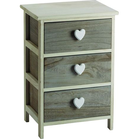 King Home Paulownia Holz Kommode 40x29x58h cm 3 Schubladen W/Kern weiß/grau