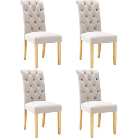 Chaise de salle à manger en velours beige avec pieds en chêne massif, lot de 4 (1/5)