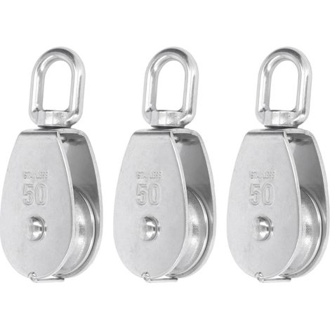 Ensemble de 3 poulies simples en acier inoxydable avec roulement de 400 kg pour le remorquage de ponts de bateaux (1/5)
