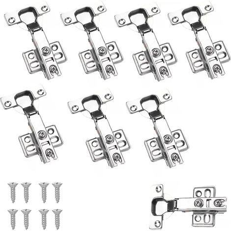 8 Charnières Porte Placard, Charniere Porte Cuisine 100 Degré, Complètement Recouvrante Charniere Porte Cuisine avec Amortisseur Intégré Mécanisme de Fermeture Automatique Charnière (1/5)
