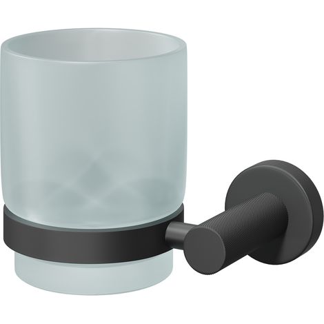 Colore Matt Black and Frosted Glass Industrial Style Wall Mounted Bathroom Tumbler (1/5)