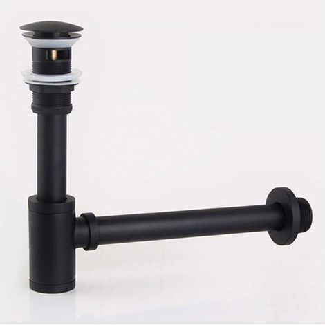 Siphon de salle de bain en laiton noir, piège à bouteille avec Kit de vidange Pop-Up P-TRAP, débordement de matériel de déchets (1/5)