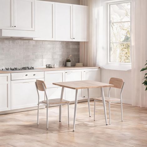 Ensemble table et chaises natur en mDF Metall 70 x 70 x 76 cm (1/5)
