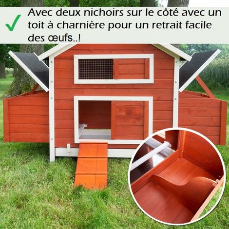 Poulailler en bois pour jardin extérieure Cage Canard avec Nichoir Modèle: 158 Betty rouge 171 x 90 x 113 cm SANS extension (1/3)
