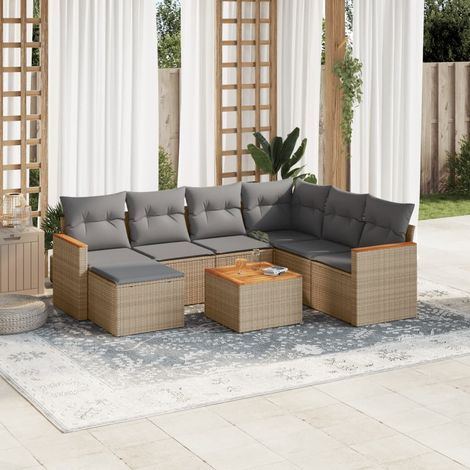 8-tlg. Garten-Sofagarnitur mit Kissen Beige Poly Rattan (1/3)