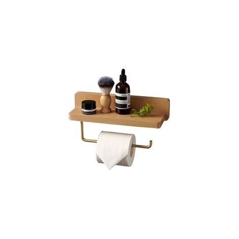 Porte-papier toilette mural double en bois massif hêtre – Installation adhésive ou avec vis – Coins arrondis pour sécurité – Design moderne (1/5)