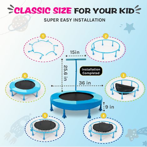Trampolino per bambini 91 cm con barra di appoggio, blu DESVIAE (1/2)