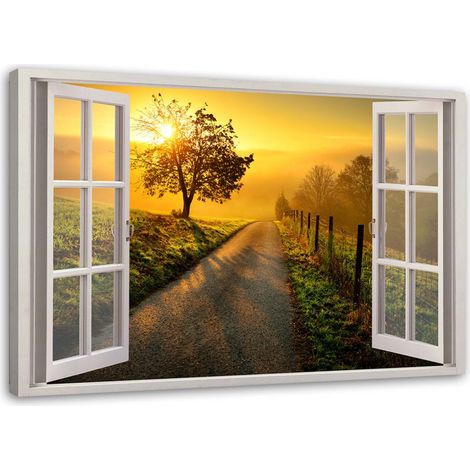 Image sur toile, Fenêtre - coucher de soleil sur la route - 60x40 (1/5)