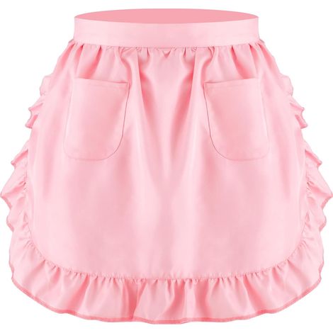 Lot de 1 - Tablier, tablier femme à poches, tablier de cuisine, tablier de service, jupe vintage, jolie robe à volants, vêtements (noir)roze (1/5)