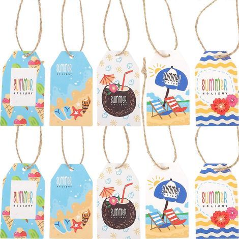 60 Papieranhänger für den Sommer, ideal für Partys und Sommergeschenke, mit Bändern. – 7 x 4 cm (1/4)