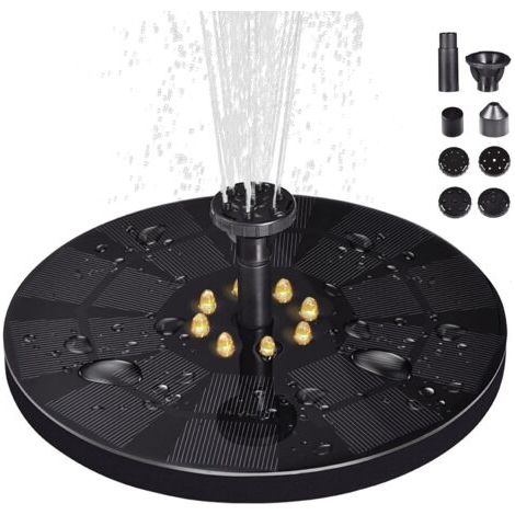 Pair Fontaine à eau solaire améliorée avec lumière LED 3 W - Fontaine à énergie solaire avec 8 styles d'eau - Fontaine flottante à énergie solaire pour bain d'oiseaux, jardin, étang, piscine, extérieu (1/5)
