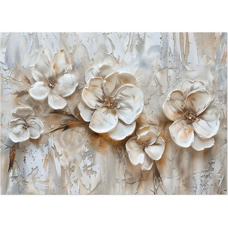Lupia - Quadro moderno Canvas Prime FLOREALE BIANCO 50x70 cm, Stampa su Tela effetto dipinto con fiori, Pennellate tridimensionale, Telaio in Legno, per soggiorno camera da letto ufficio