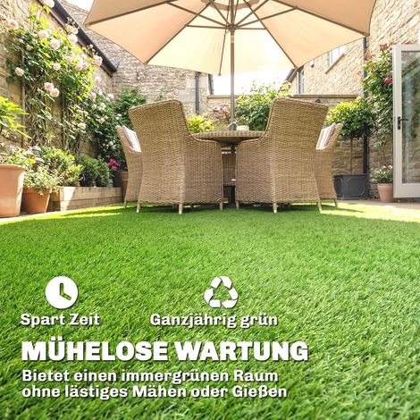 Tapis d'extérieur en gazon synthétique 100x400cm autodrainant, hauteur 10mm, vert (1/4)