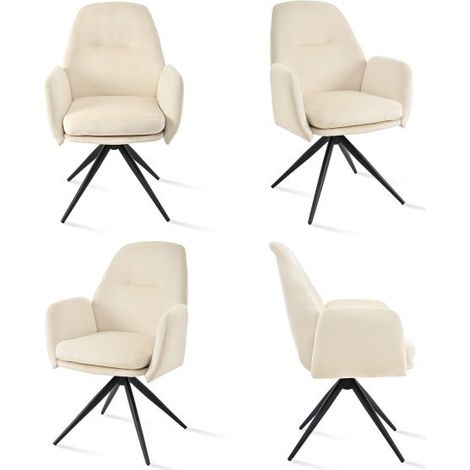 Bon Furni Velours Chaise de salle à manger Blanc Ivoire, Lot de 4, pivotante 360°, ergonomique à haute élasticité avec accoudoirs