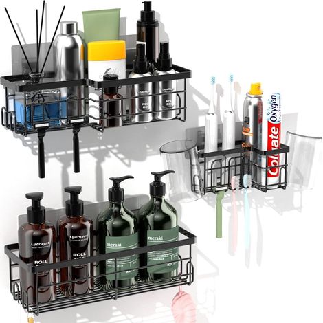 Lot de 4 Etagère Douche Adhésive,Douche Murale Salle de Bain Rangement Douche Acier Inoxydable Rangement Etagère Douche pour Salle de Bain/Cuisine/Chambre (1/5)